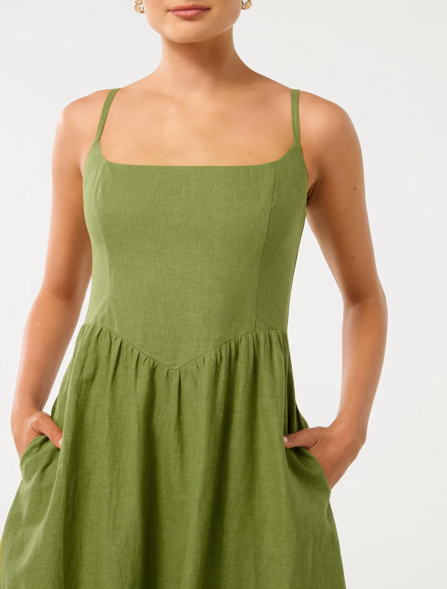 May Linen Square Neck Midi Dress