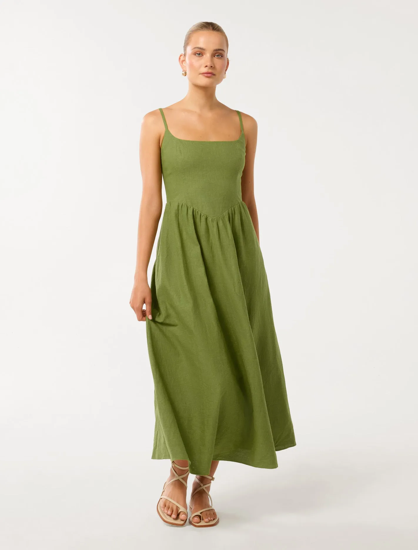 May Linen Square Neck Midi Dress