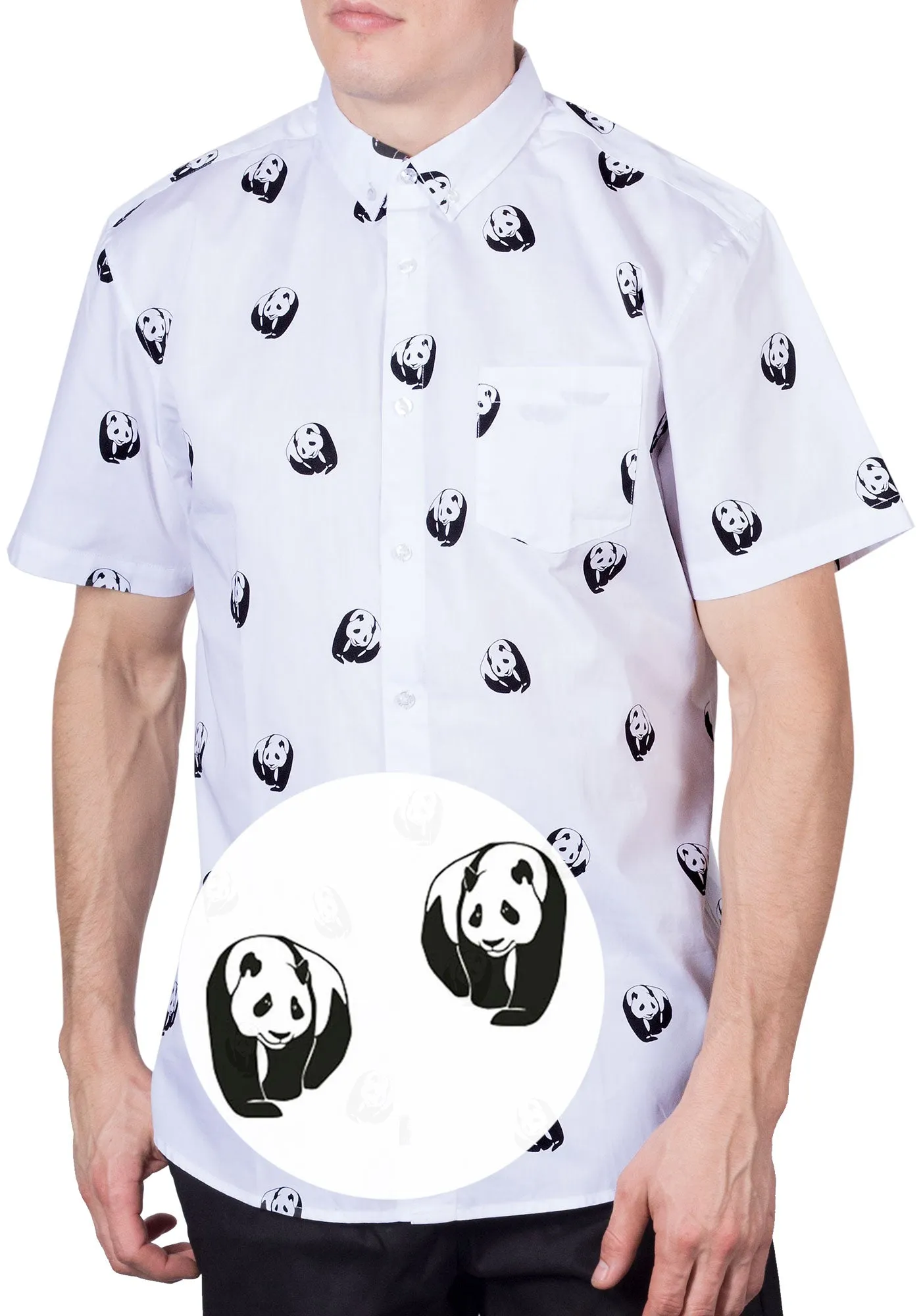 Mens Button Down Shirt - Panda White