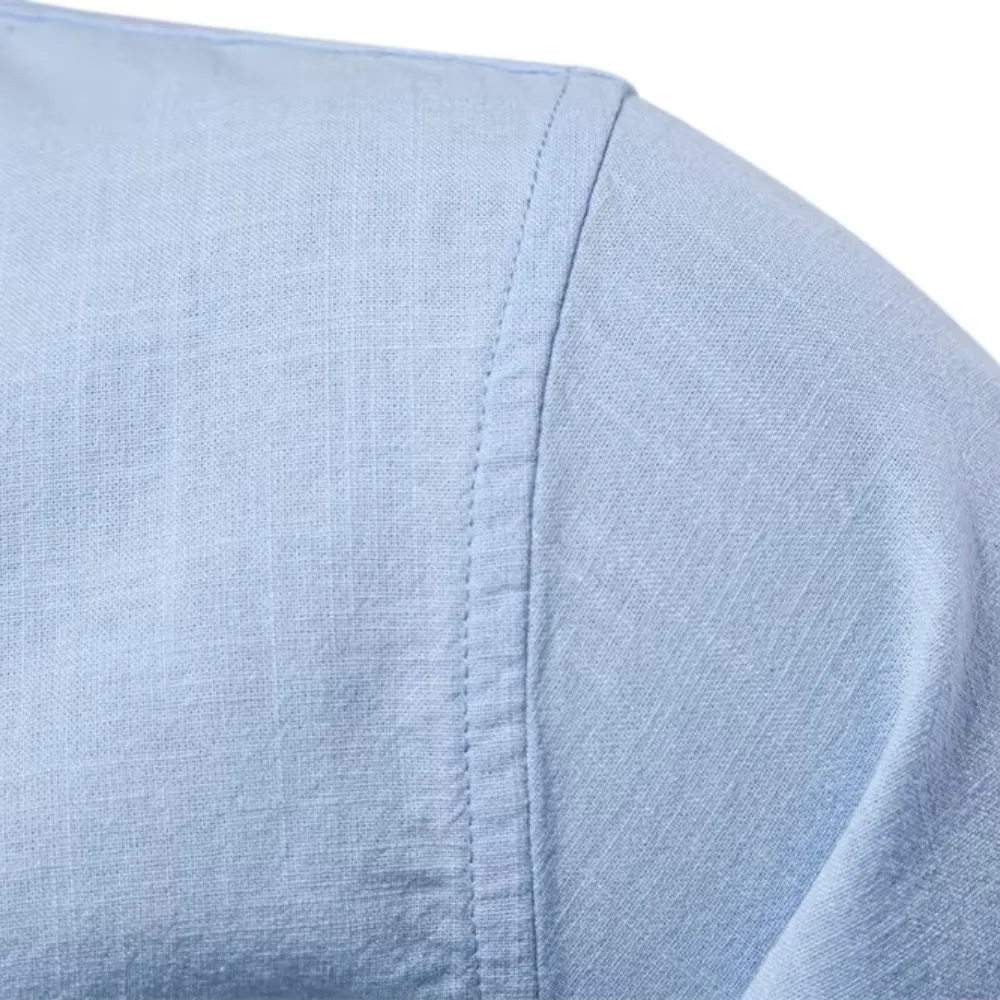 Men's Casual Shirt with Stand-up Collar with Button Closure and Embroidery | Perfect for All Seasons