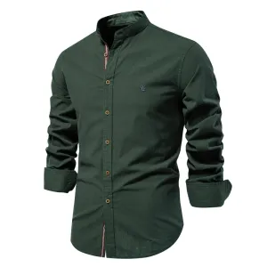 Men's Casual Shirt with Stand-up Collar with Button Closure and Embroidery | Perfect for All Seasons