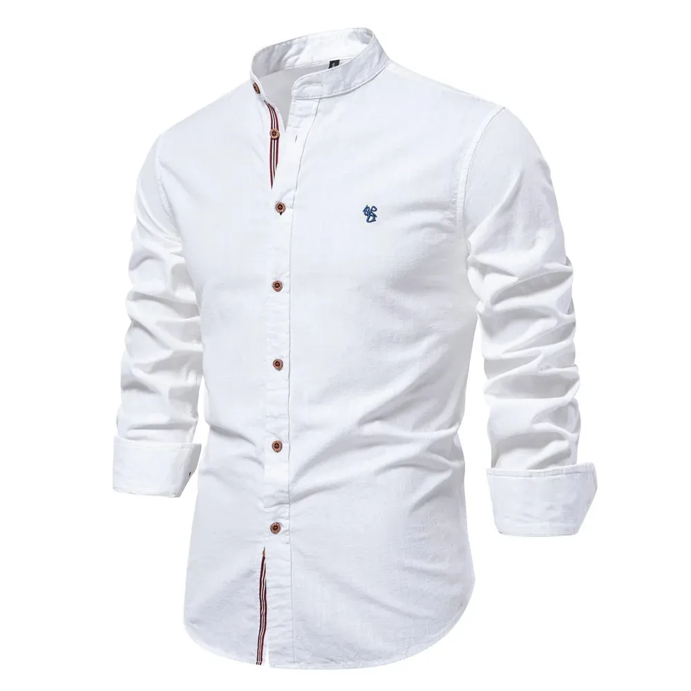 Men's Casual Shirt with Stand-up Collar with Button Closure and Embroidery | Perfect for All Seasons