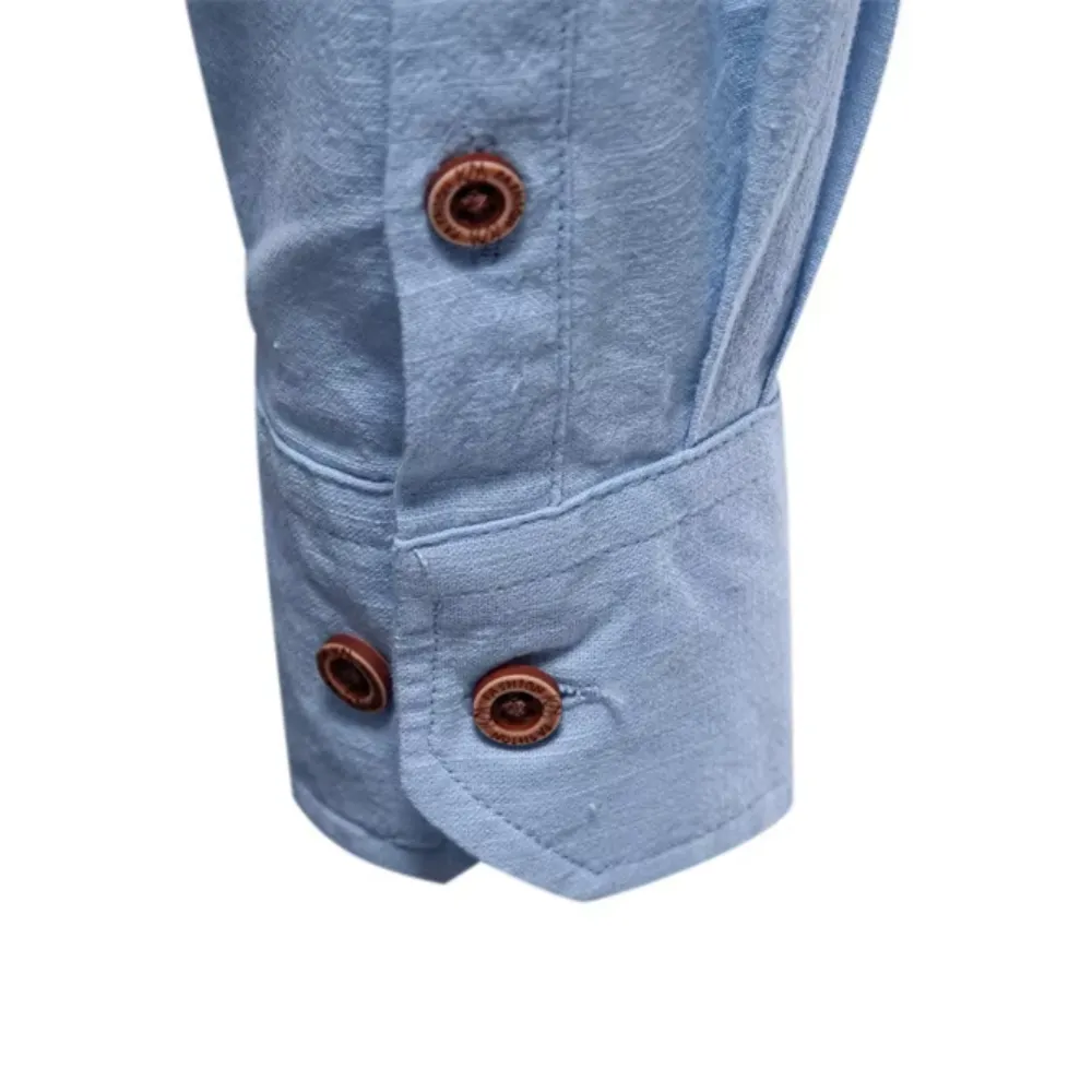 Men's Casual Shirt with Stand-up Collar with Button Closure and Embroidery | Perfect for All Seasons