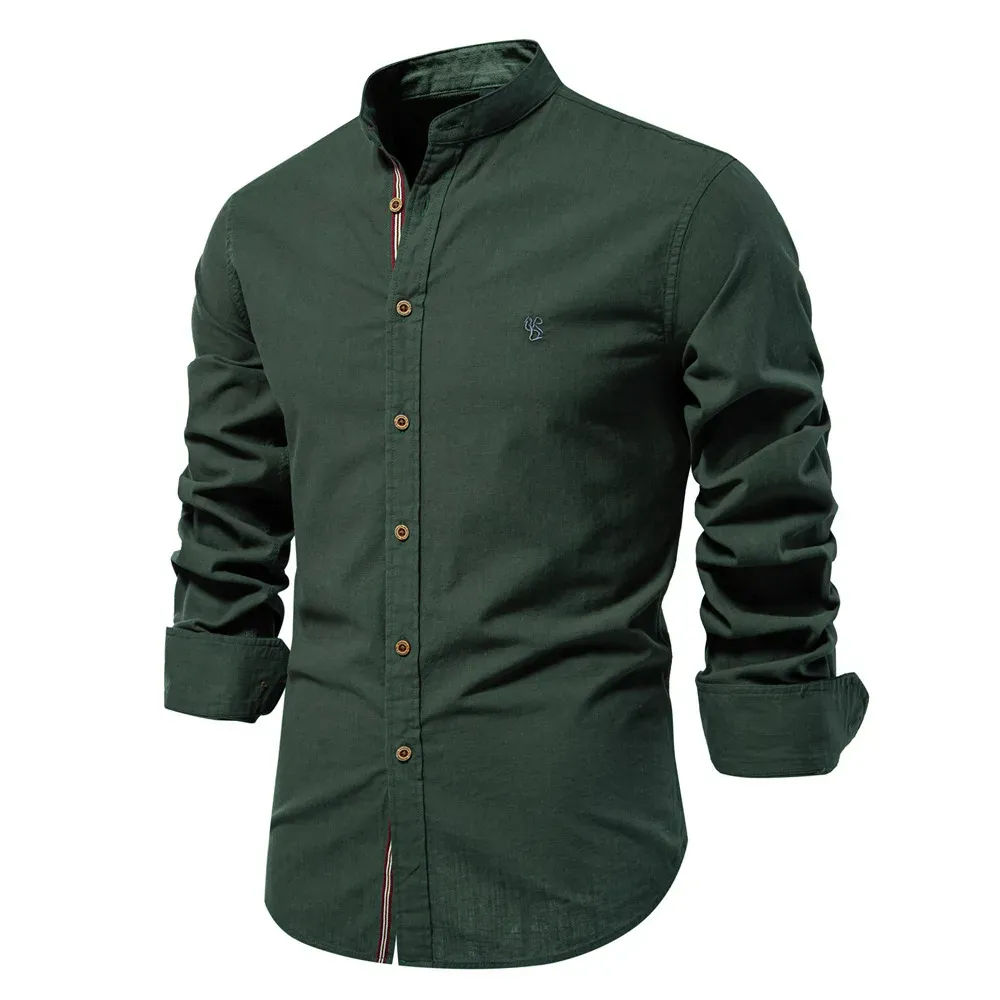 Men's Casual Shirt with Stand-up Collar with Button Closure and Embroidery | Perfect for All Seasons