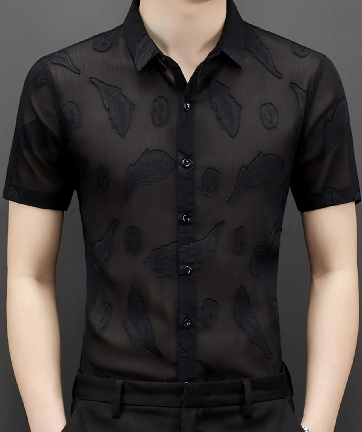 Mens Pattern Short Sleeve Shirts Button Down Slim Fit