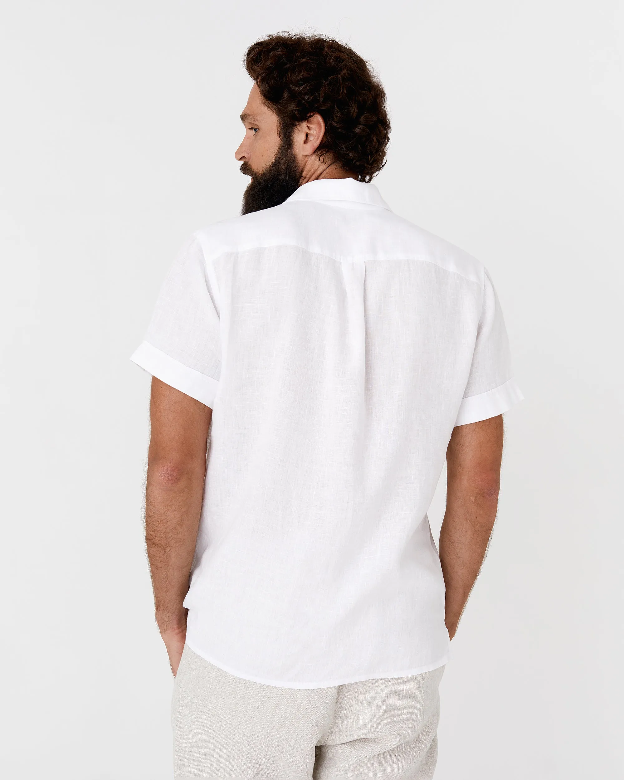 Men's short sleeves linen shirt VERBIER in White