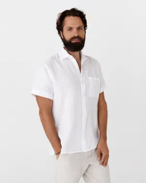 Men's short sleeves linen shirt VERBIER in White