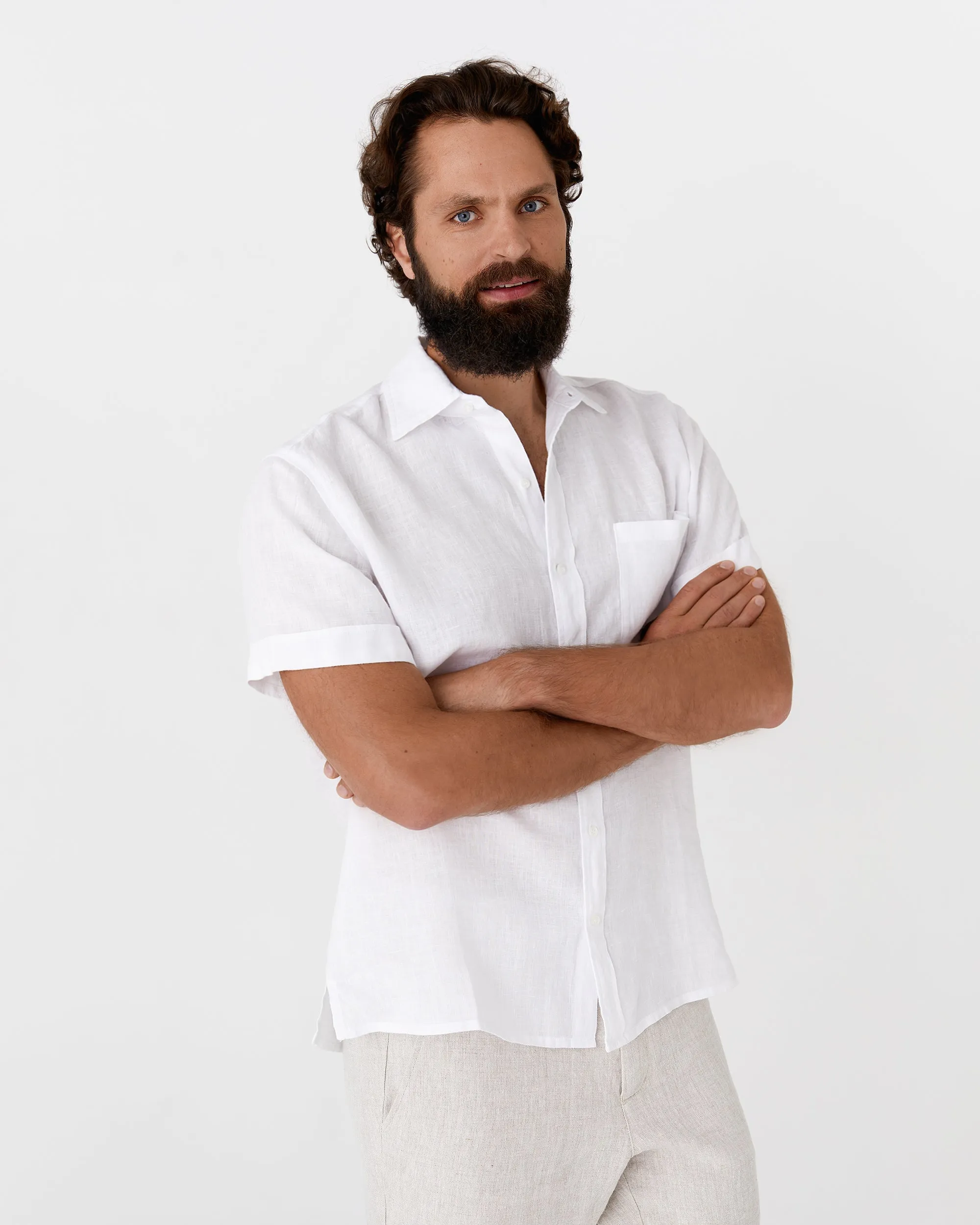 Men's short sleeves linen shirt VERBIER in White