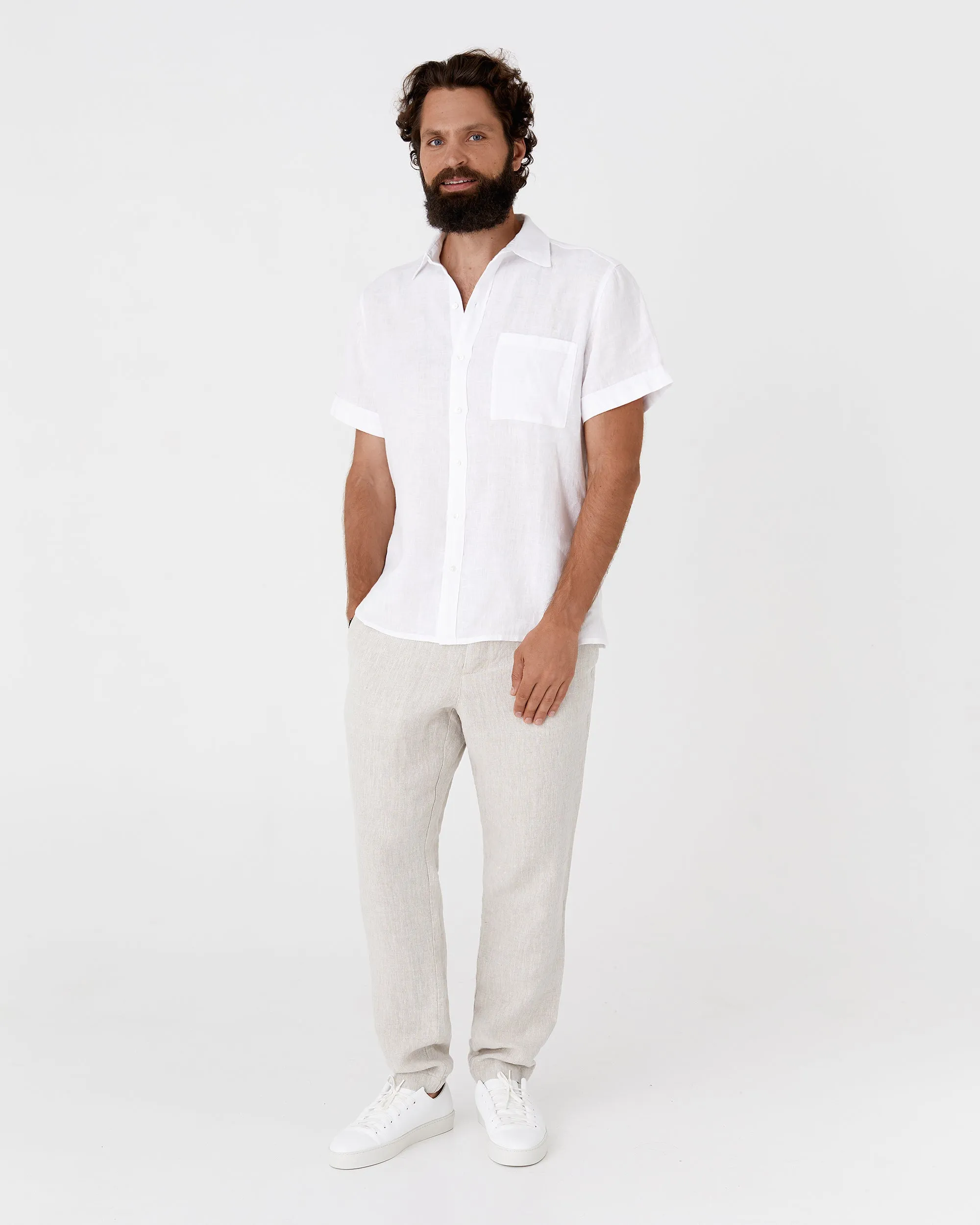 Men's short sleeves linen shirt VERBIER in White