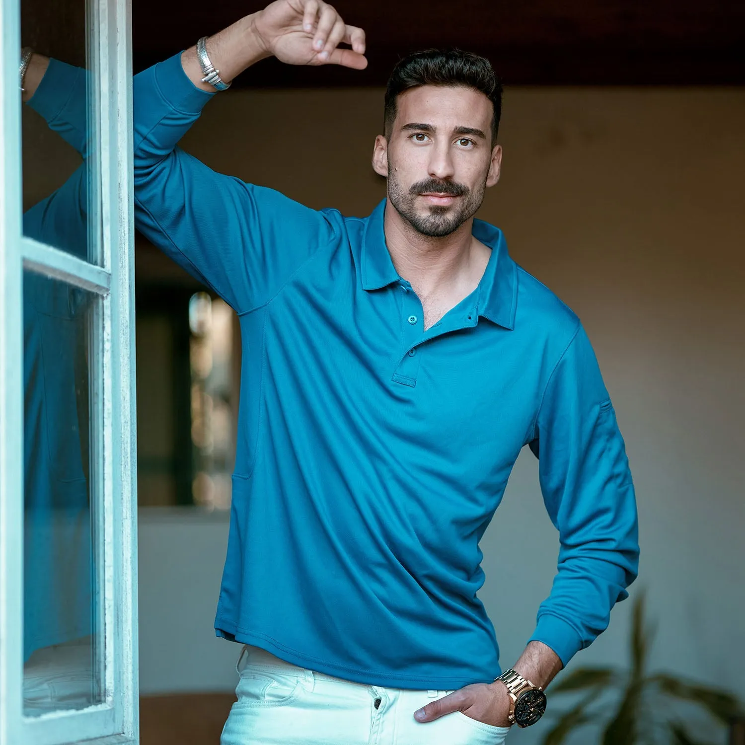 Men's Sport Long Sleeve Polo Quick Dry Performance Breathable Comfortable Jersey Golf Tennis Shirt