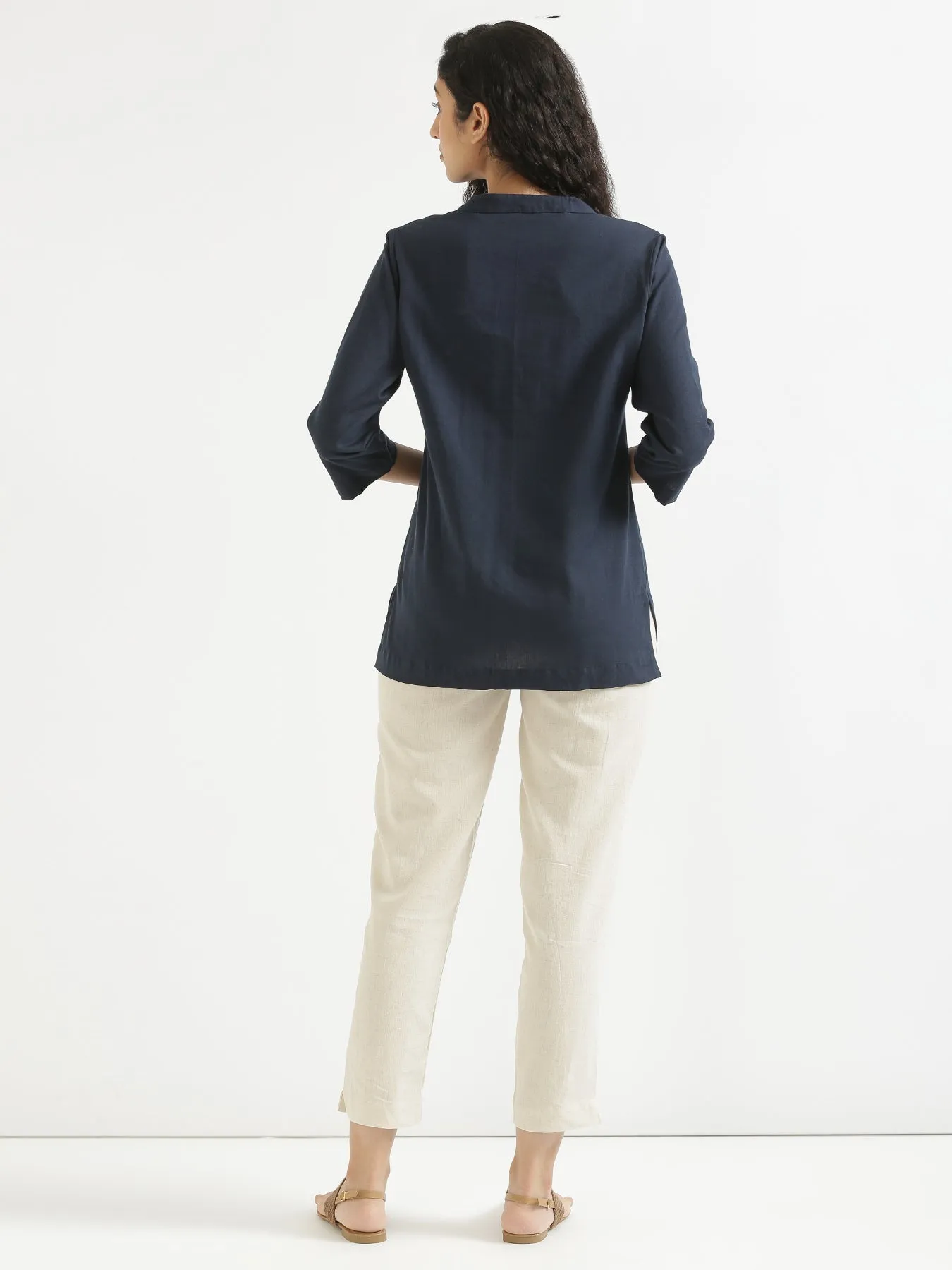 Navy Blue Airy Linen Short Kurta