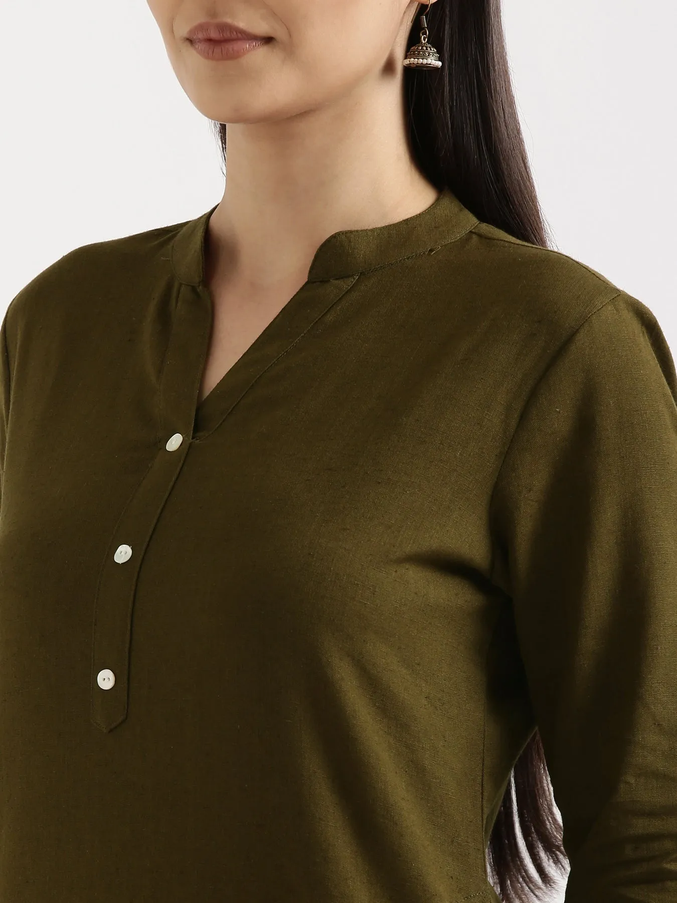 Olive Green Airy Linen Long Kurta