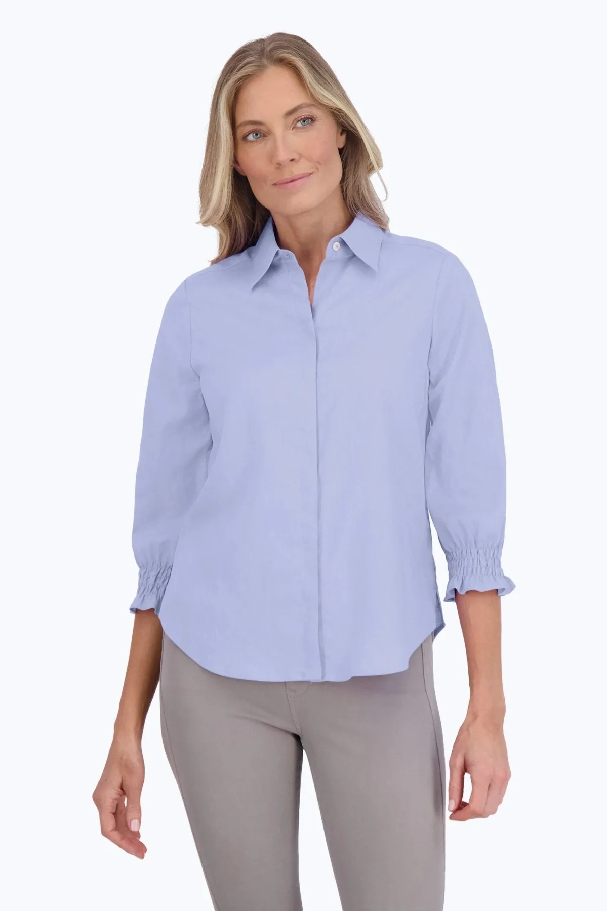 Olivia Easy Care Solid Linen 3/4 Sleeve Shirt