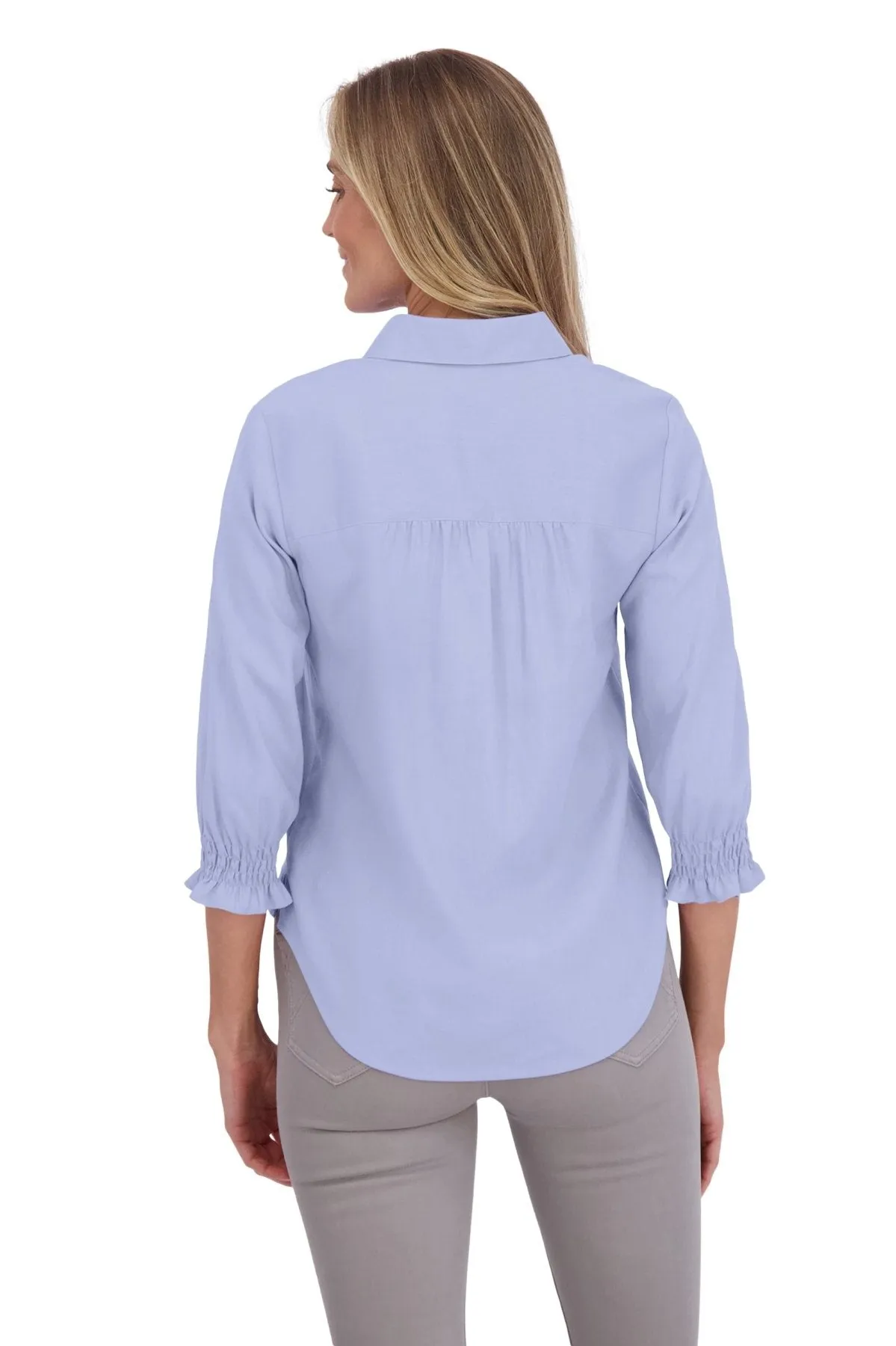Olivia Easy Care Solid Linen 3/4 Sleeve Shirt