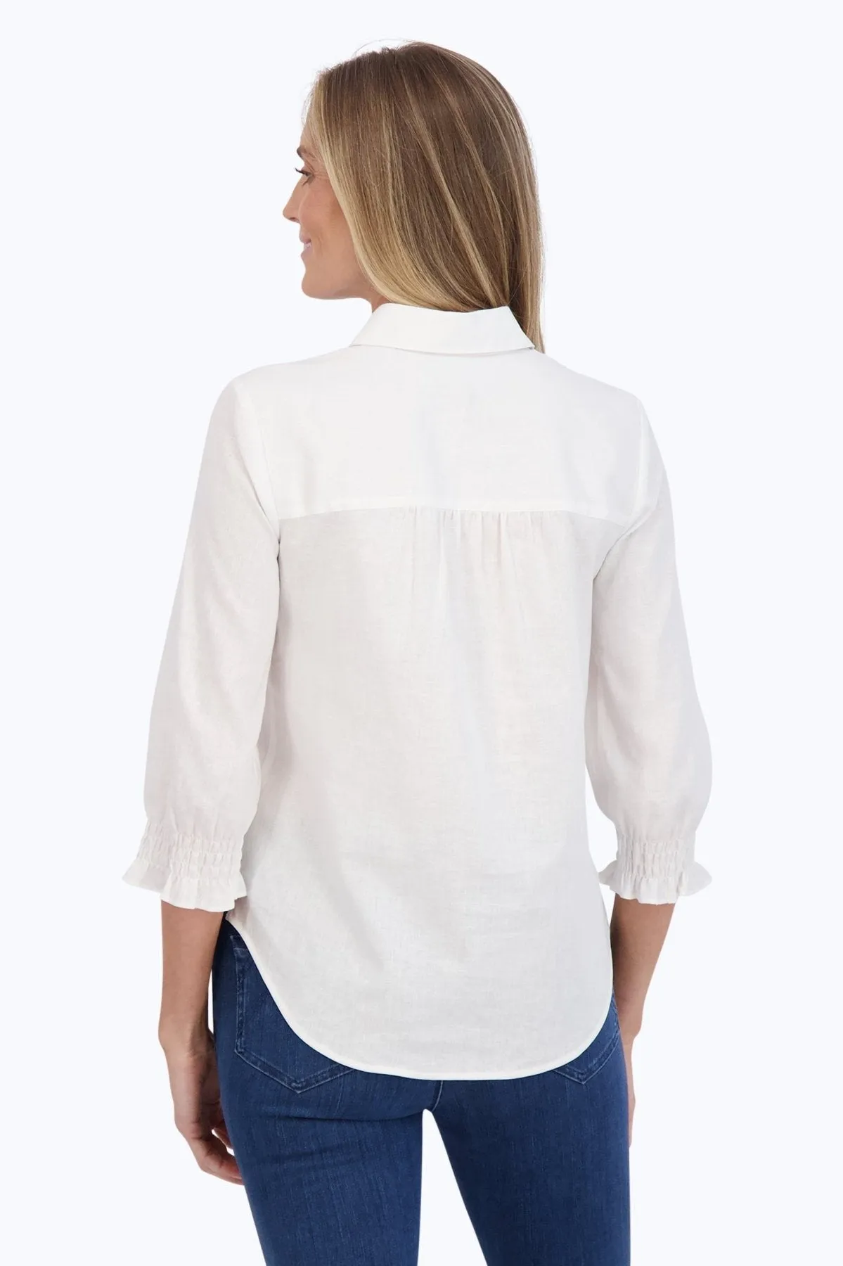 Olivia Easy Care Solid Linen 3/4 Sleeve Shirt