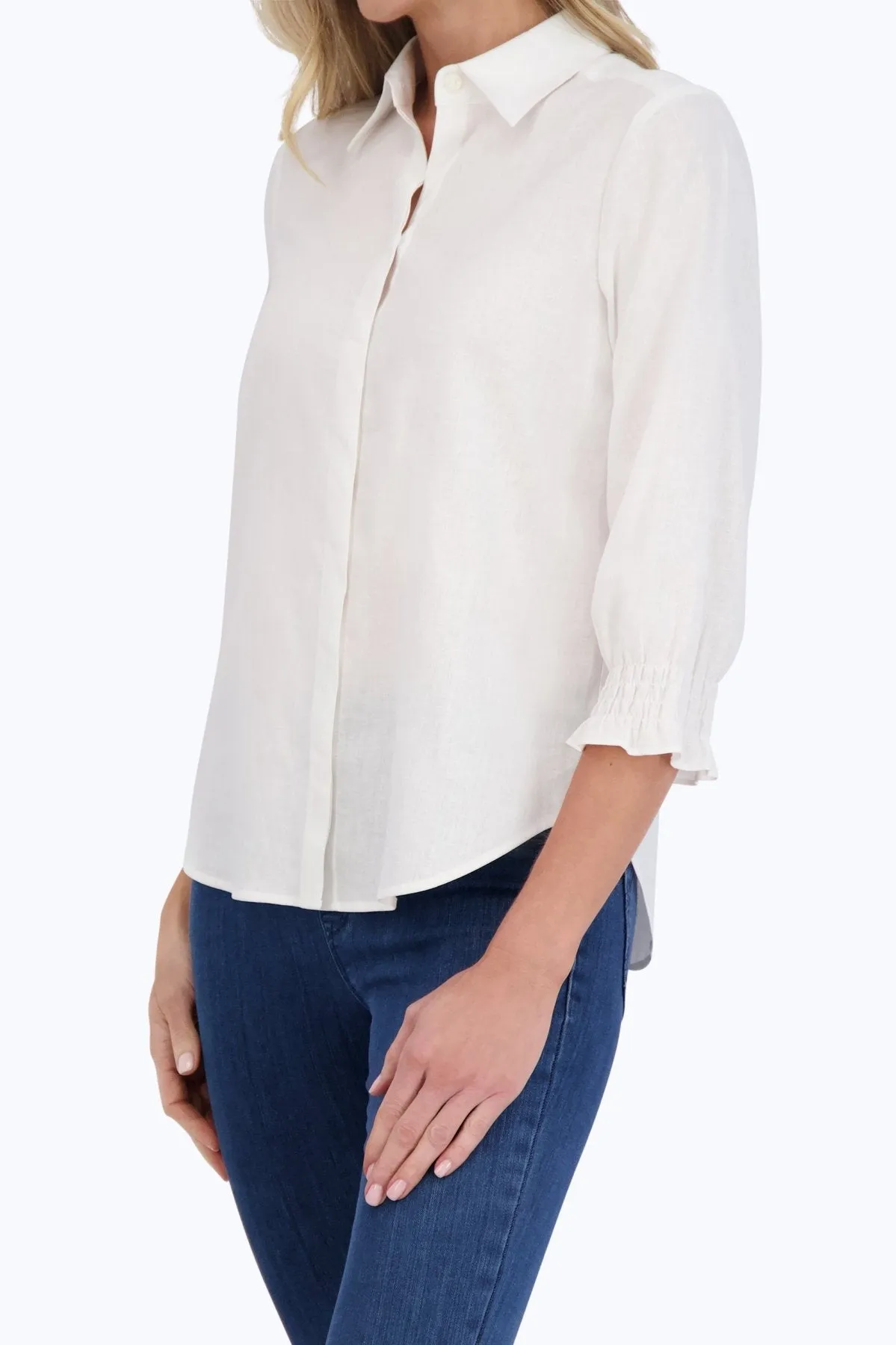 Olivia Easy Care Solid Linen 3/4 Sleeve Shirt