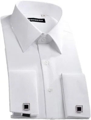 Pulcykp Men's Slim Fit French Cufflinks Shirt Long Sleeve Cotton Tuxedo Shirt Formal Dress Shirts
