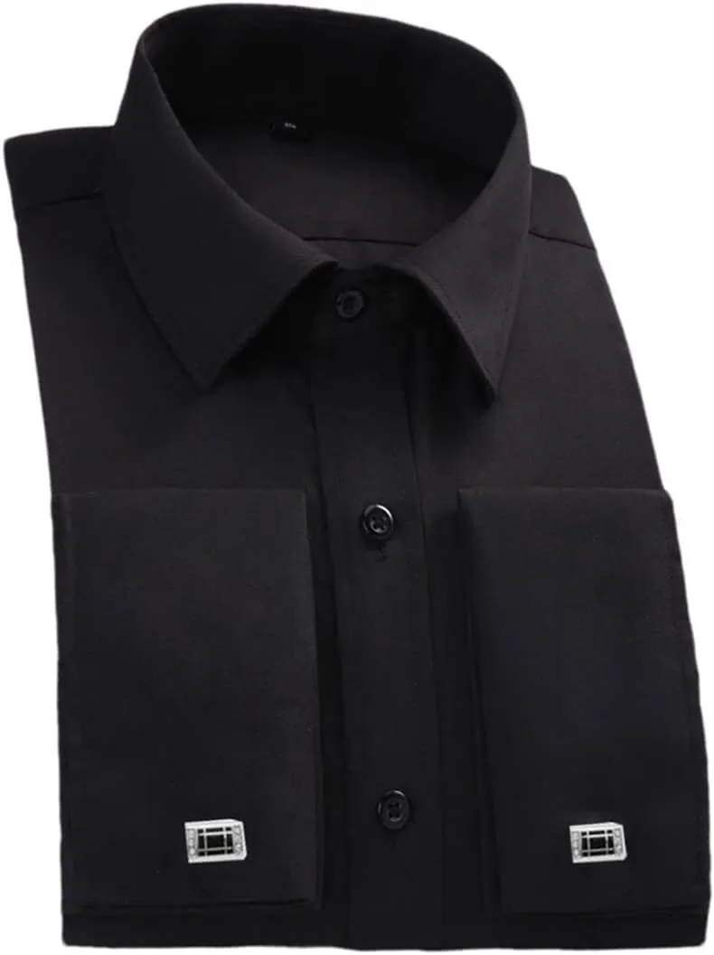 Pulcykp Men's Slim Fit French Cufflinks Shirt Long Sleeve Cotton Tuxedo Shirt Formal Dress Shirts