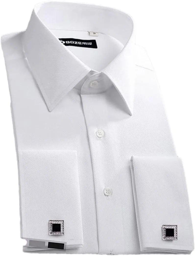 Pulcykp Men's Slim Fit French Cufflinks Shirt Long Sleeve Cotton Tuxedo Shirt Formal Dress Shirts