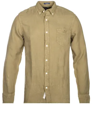 Regular Fit Garment Dyed Linen Shirt Racing Green