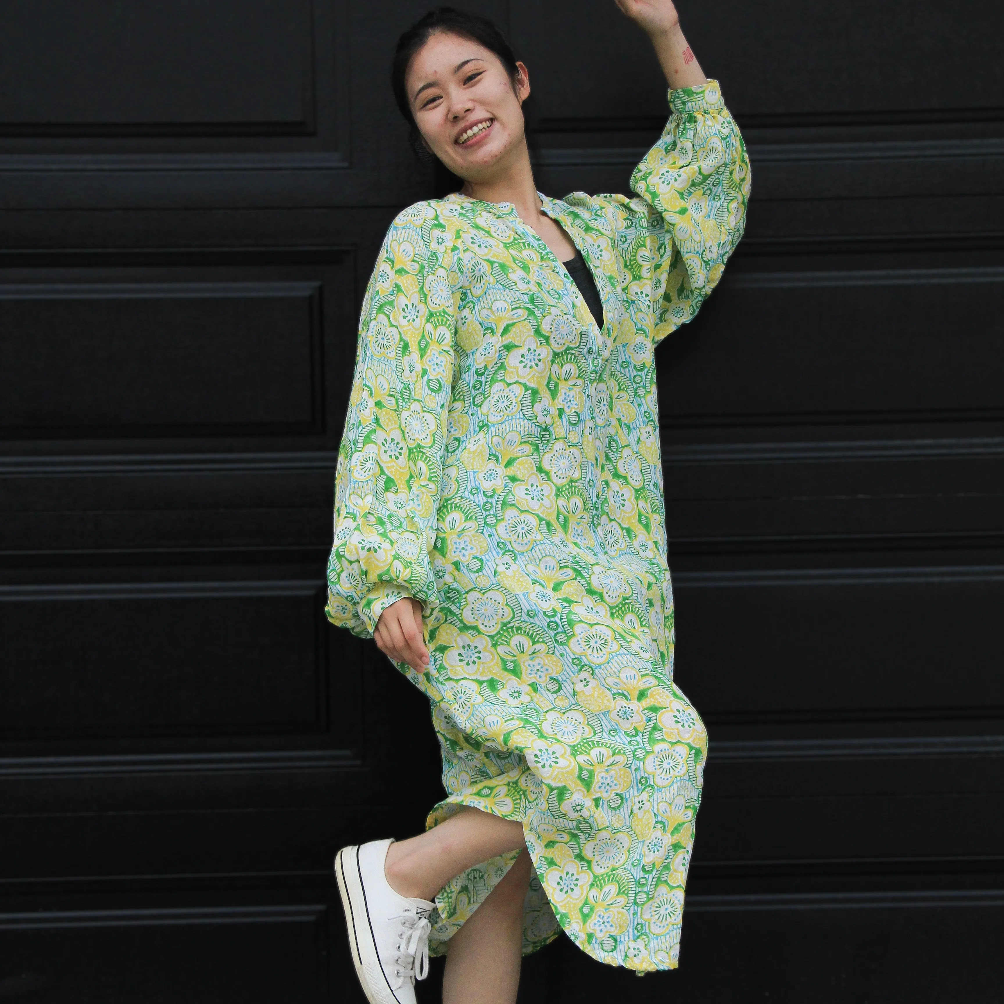 Ruby Linen Dress in Citrus Peony