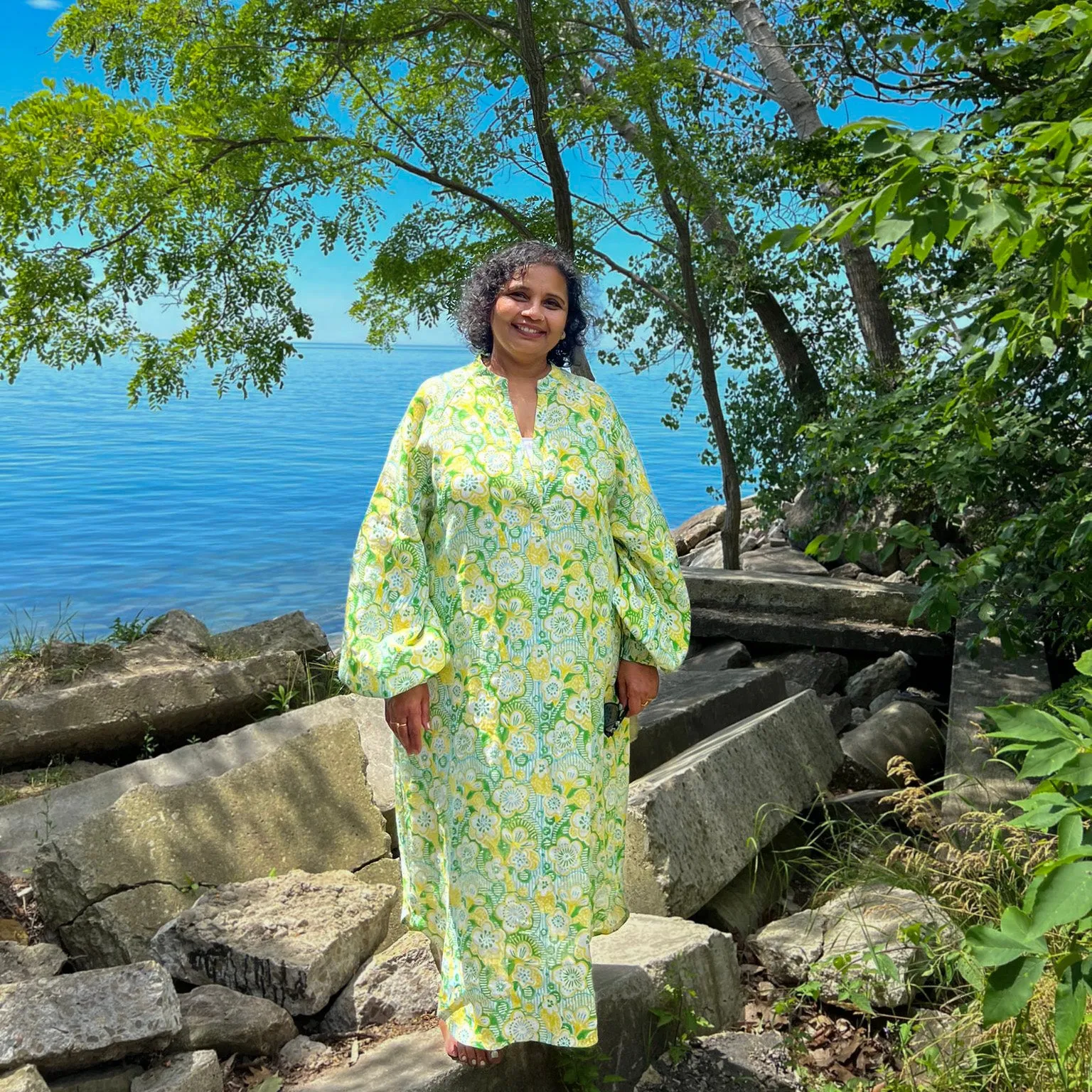 Ruby Linen Dress in Citrus Peony