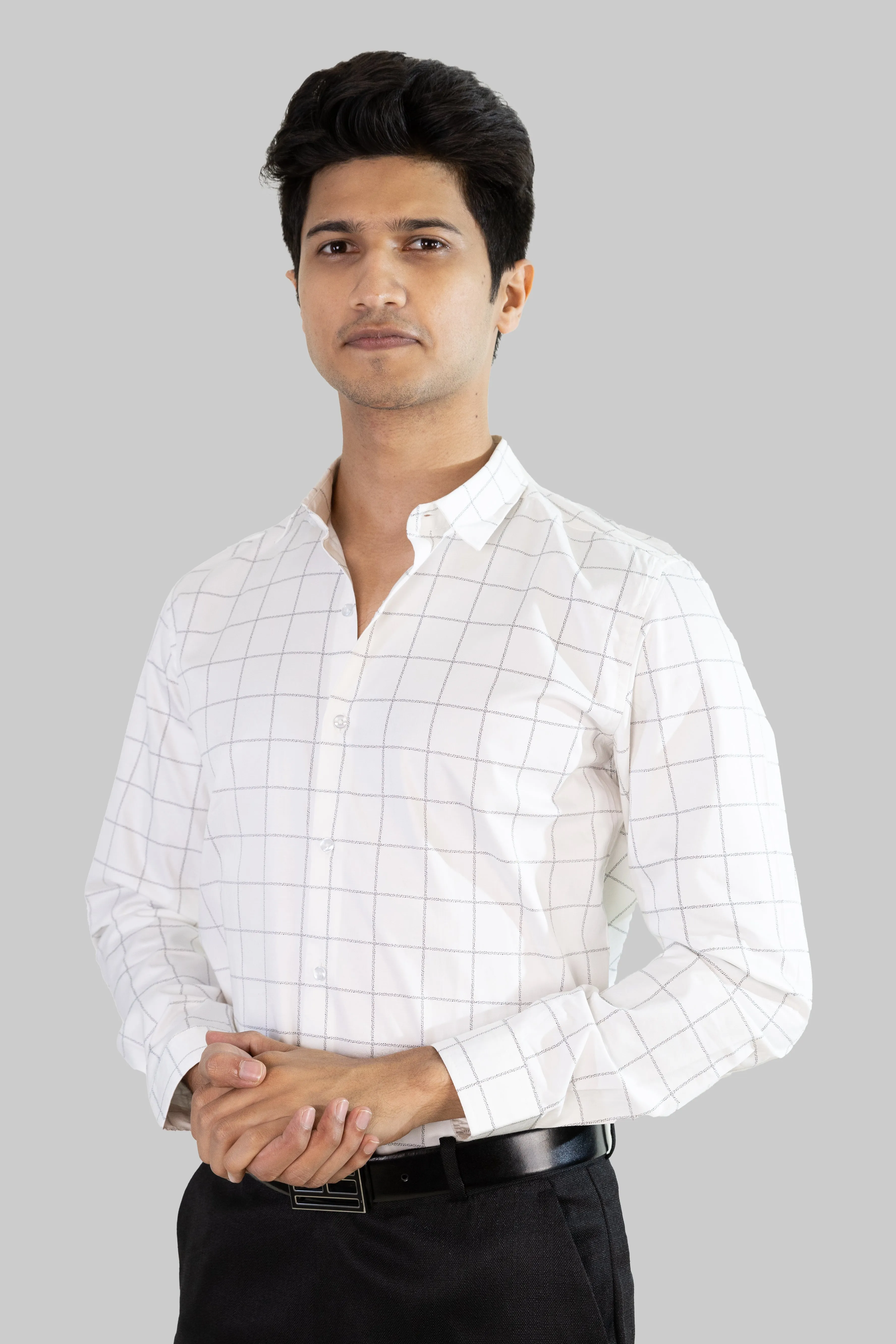 Satin Grid Shirt - White