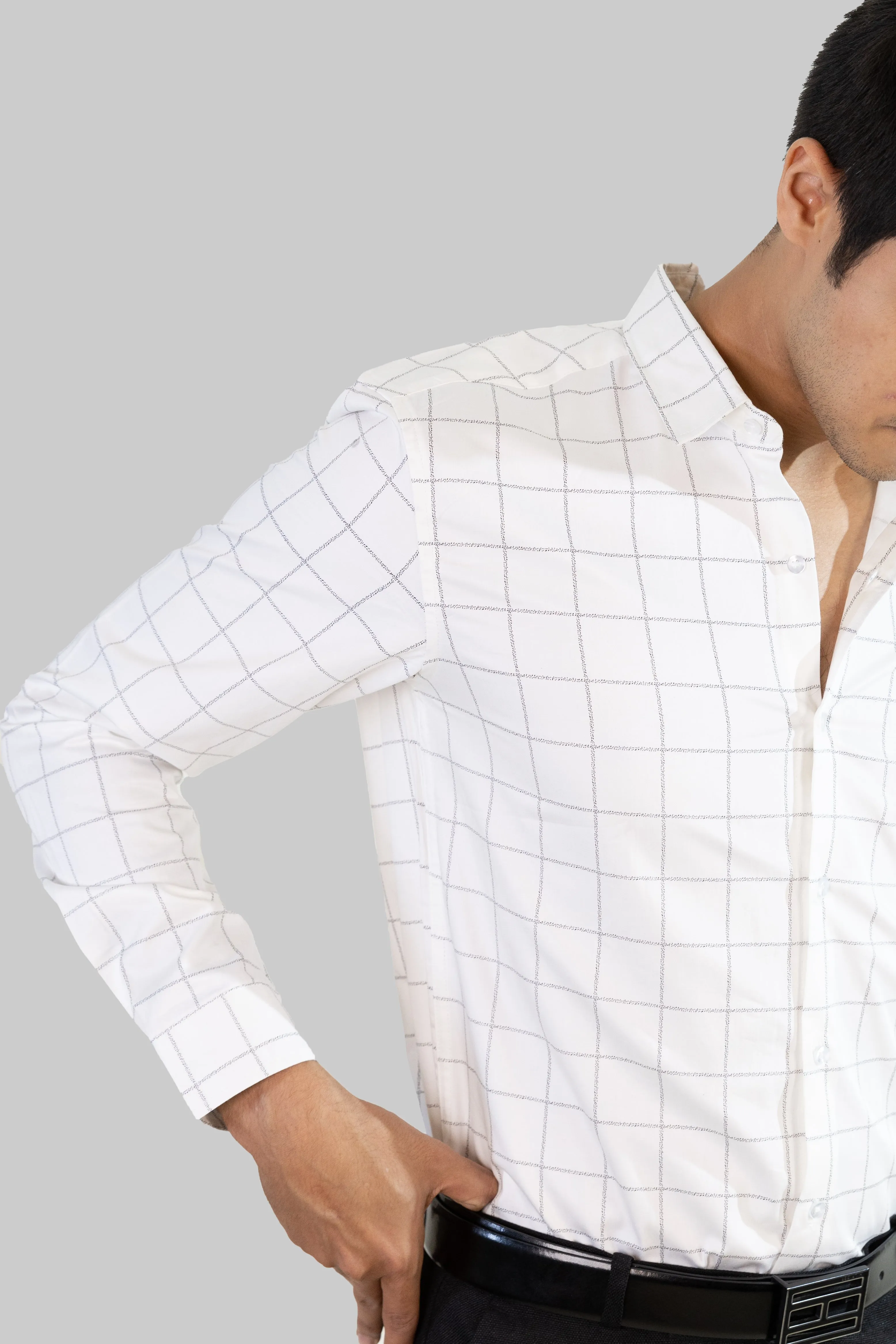 Satin Grid Shirt - White