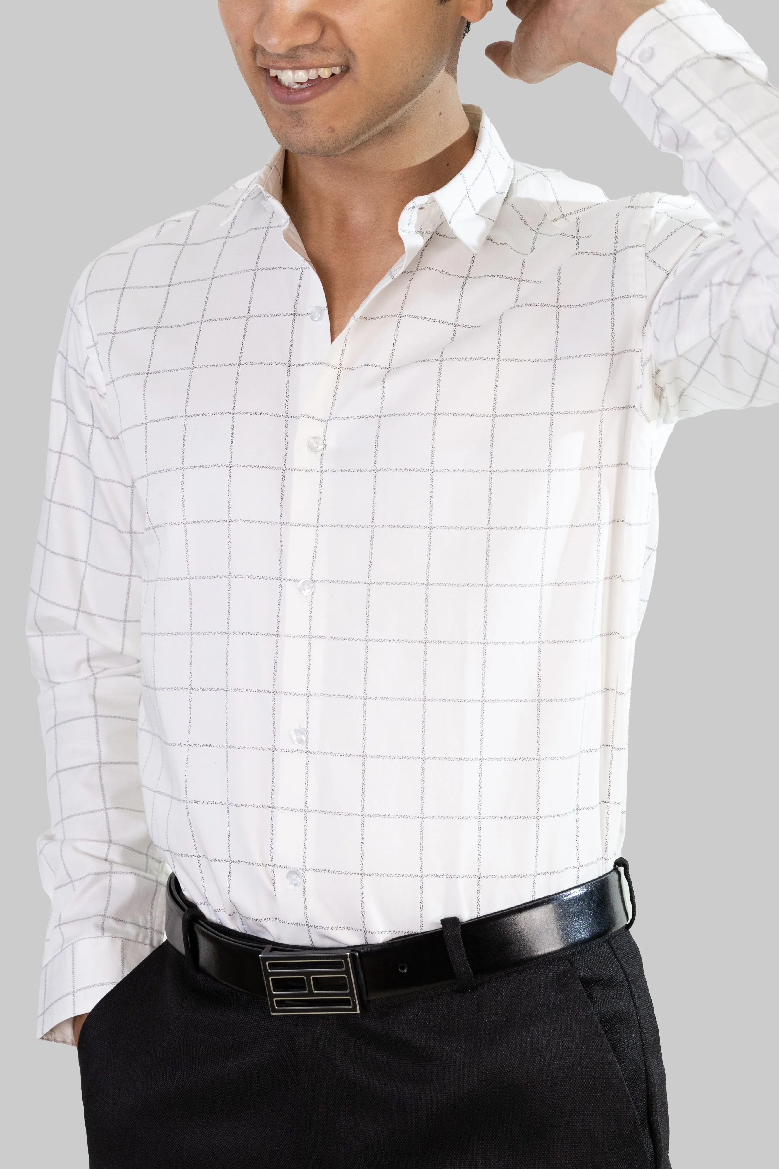 Satin Grid Shirt - White