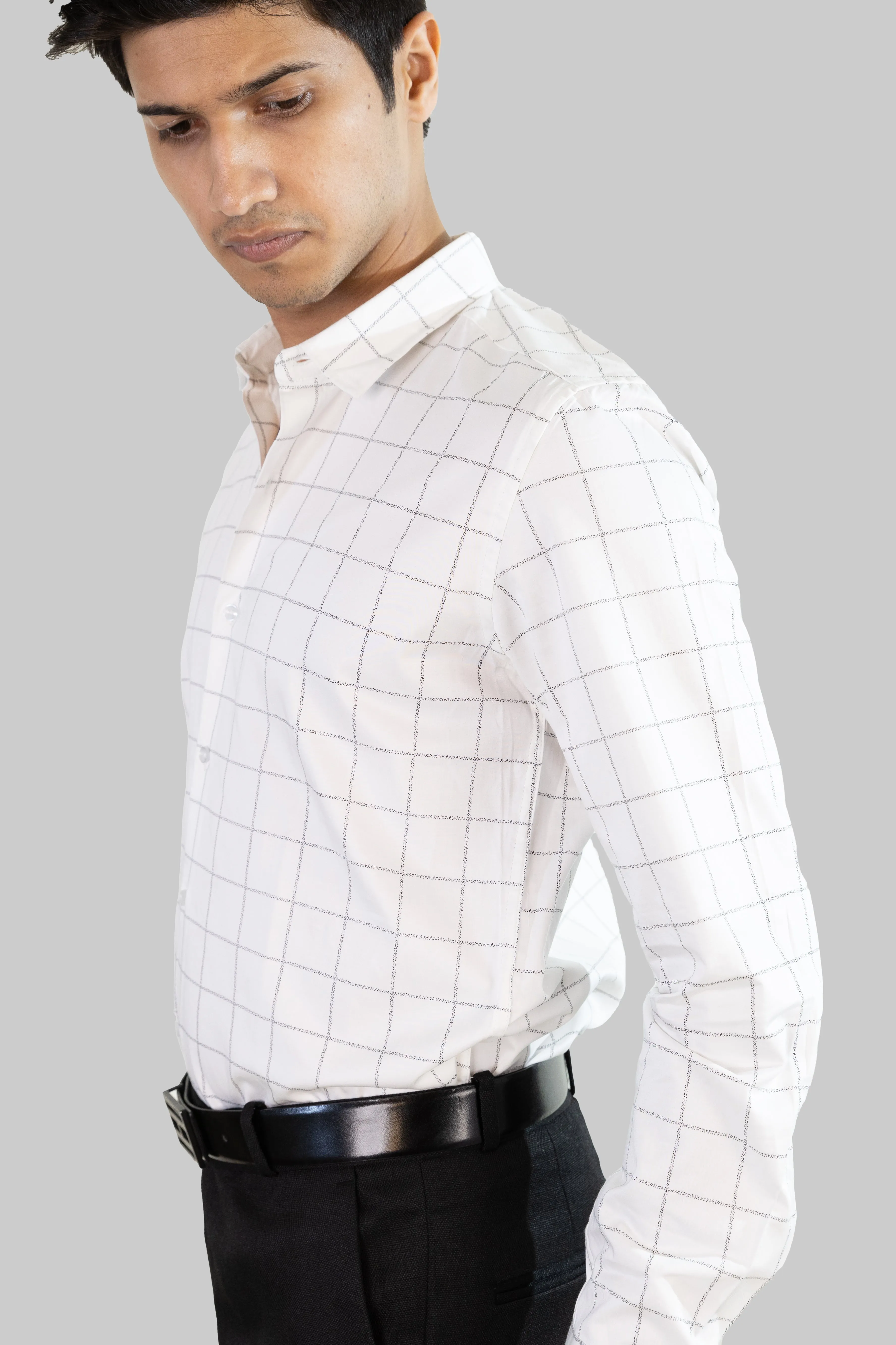 Satin Grid Shirt - White