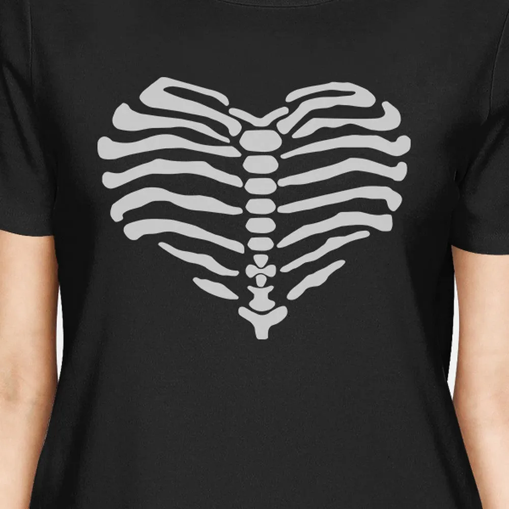 Skeleton Heart Womens Black Shirt
