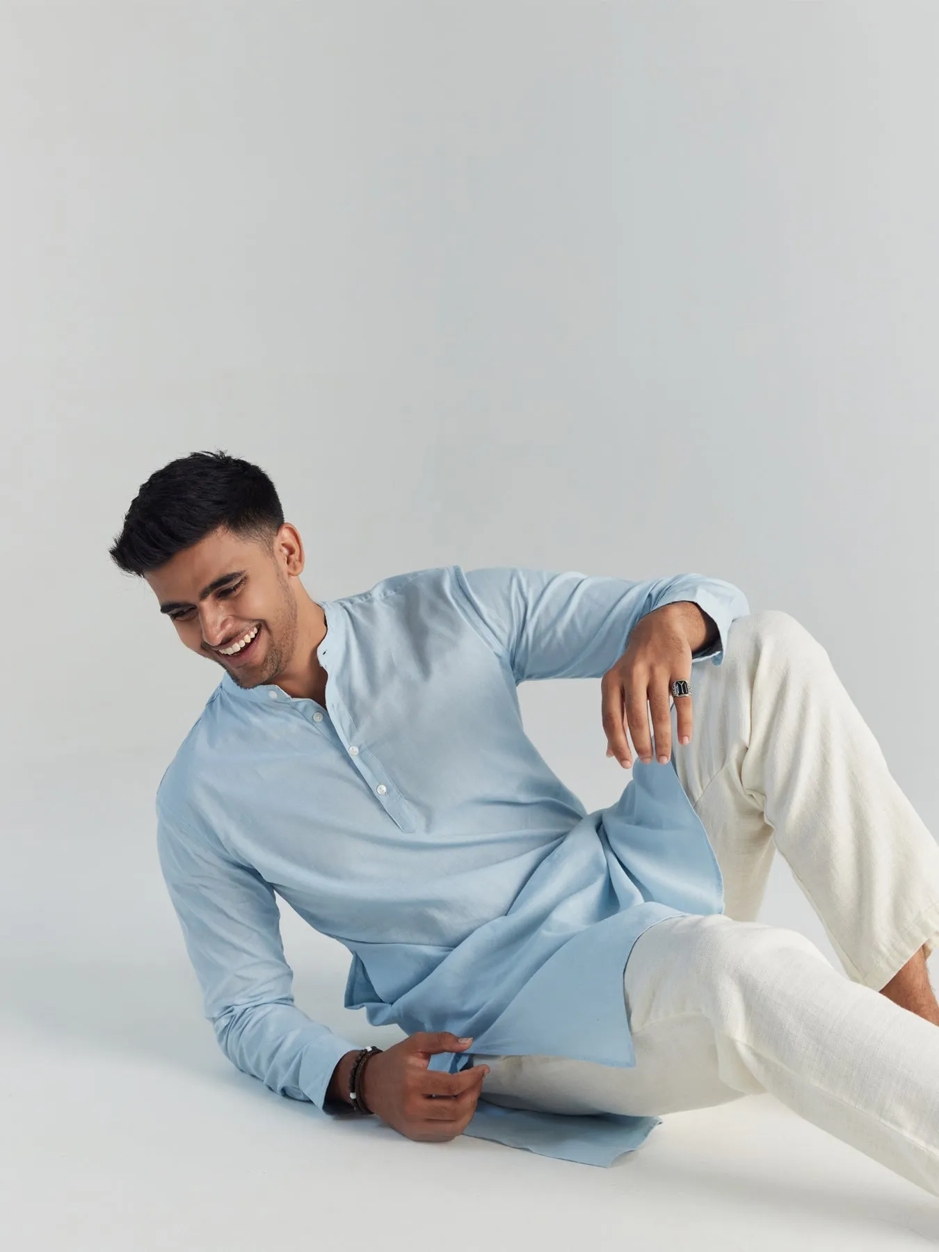 Sky Blue Airy Linen Long Kurta
