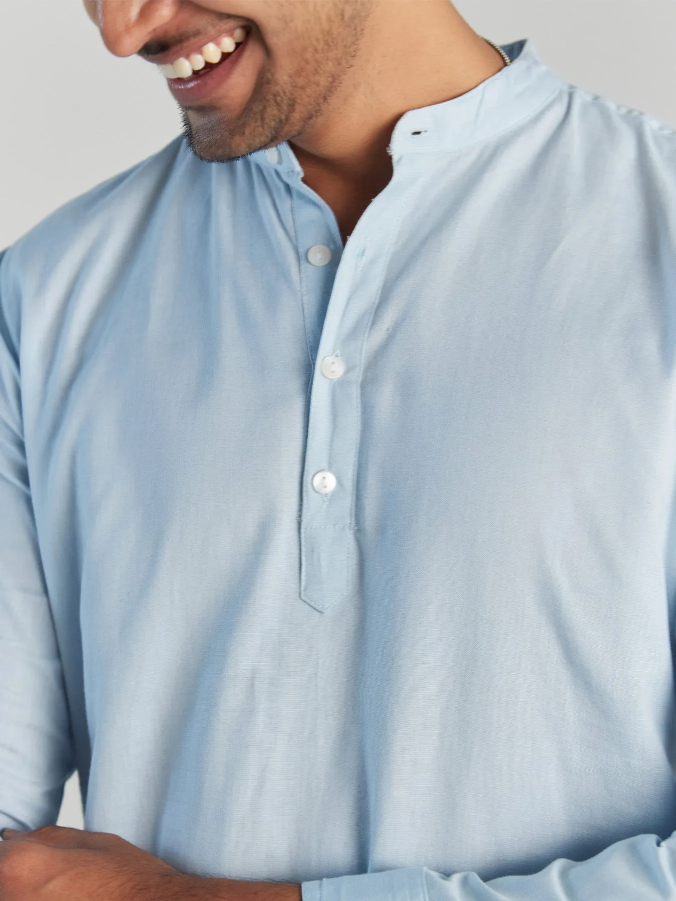 Sky Blue Airy Linen Long Kurta