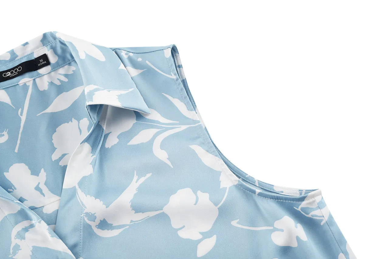 Sleeveless Floral Wrapped Blouse