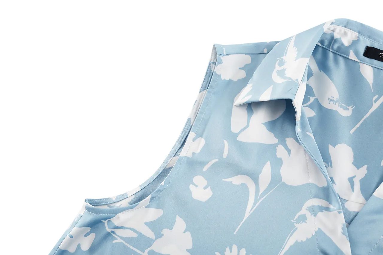 Sleeveless Floral Wrapped Blouse