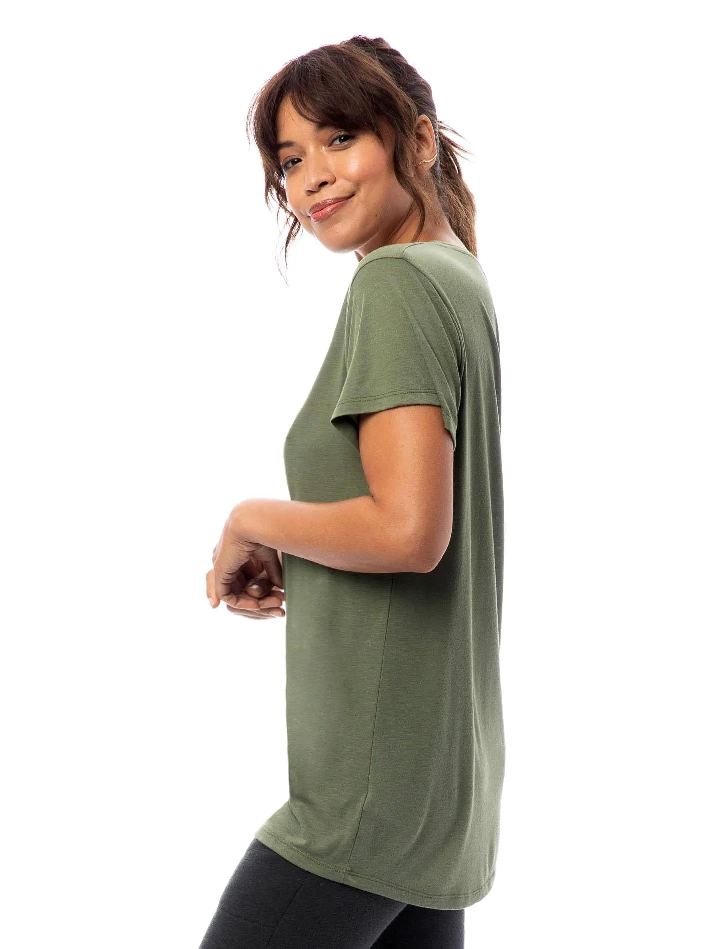 Slinky Jersey V-Neck T-Shirt (Army Green)