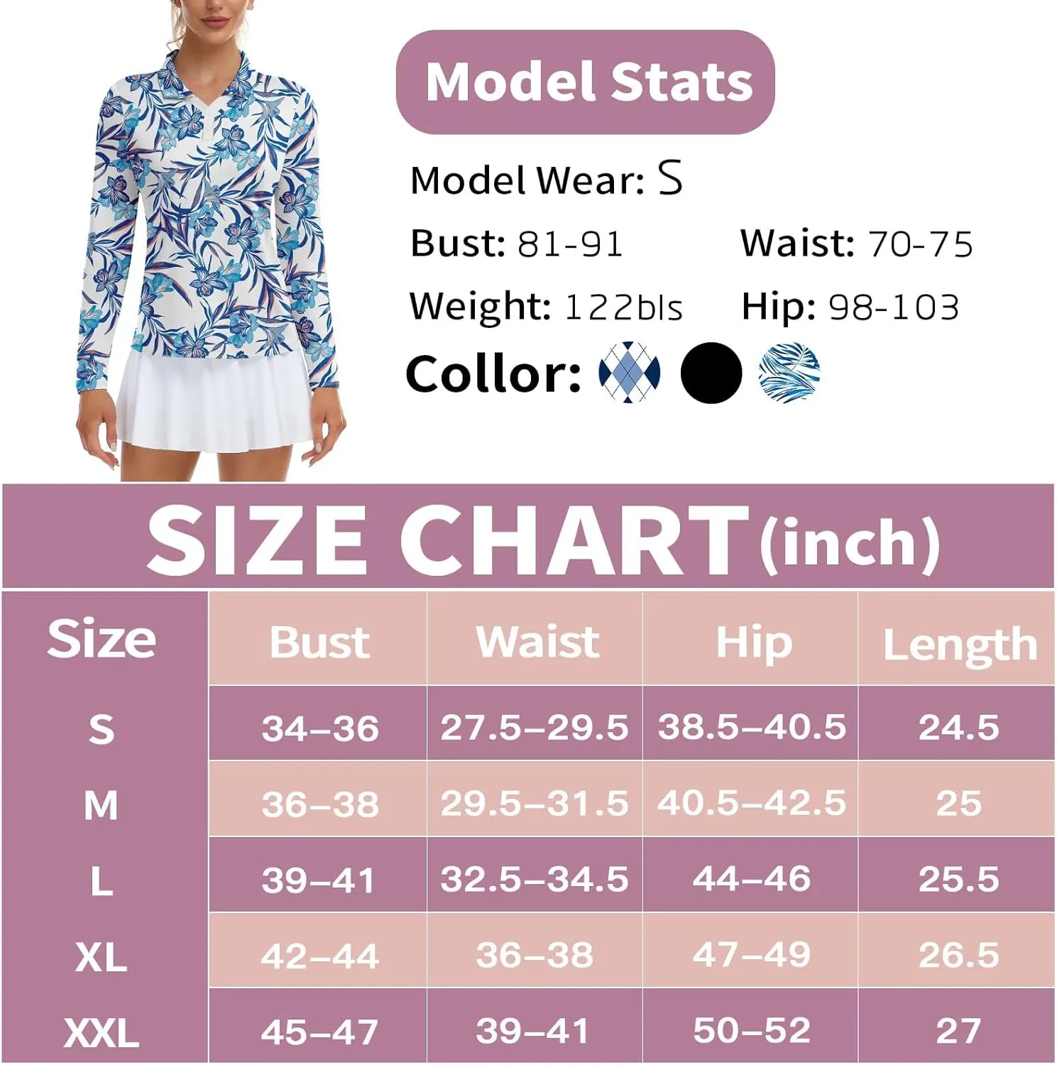 Soneven Women's Golf Polo Shirts - Moisture Wicking Long Sleeve Collared V-Neck