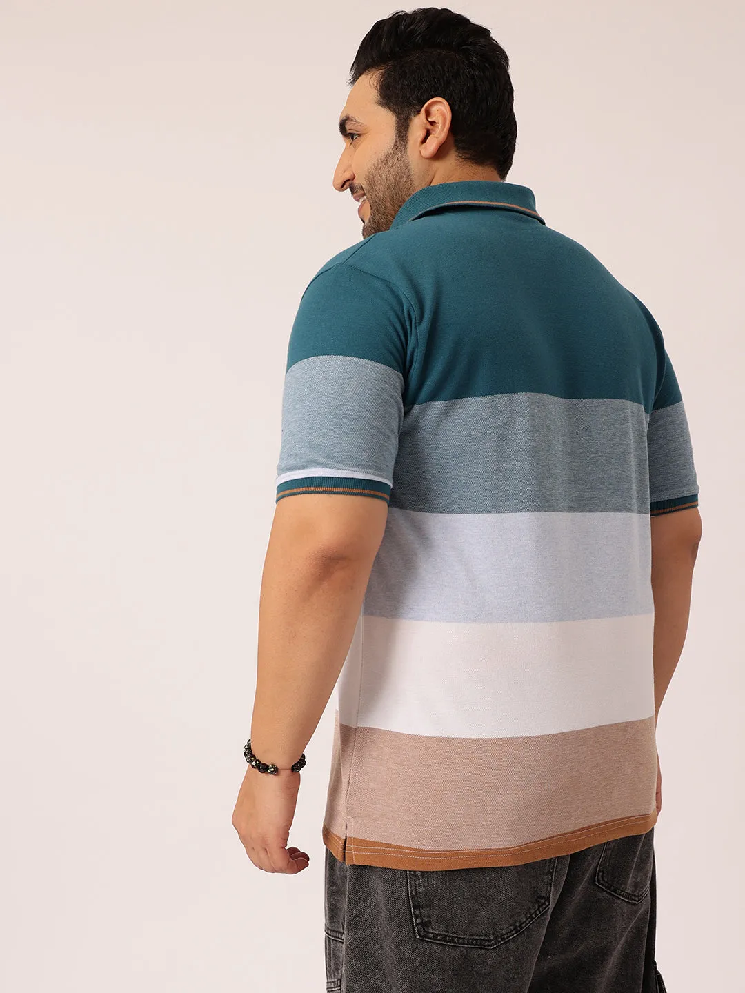 Teal Blue Multicolour Polo T-shirt