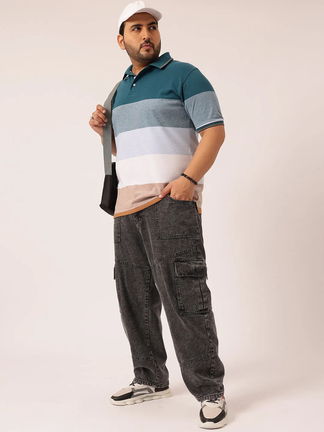 Teal Blue Multicolour Polo T-shirt