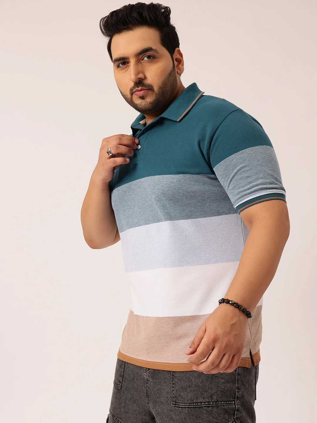 Teal Blue Multicolour Polo T-shirt