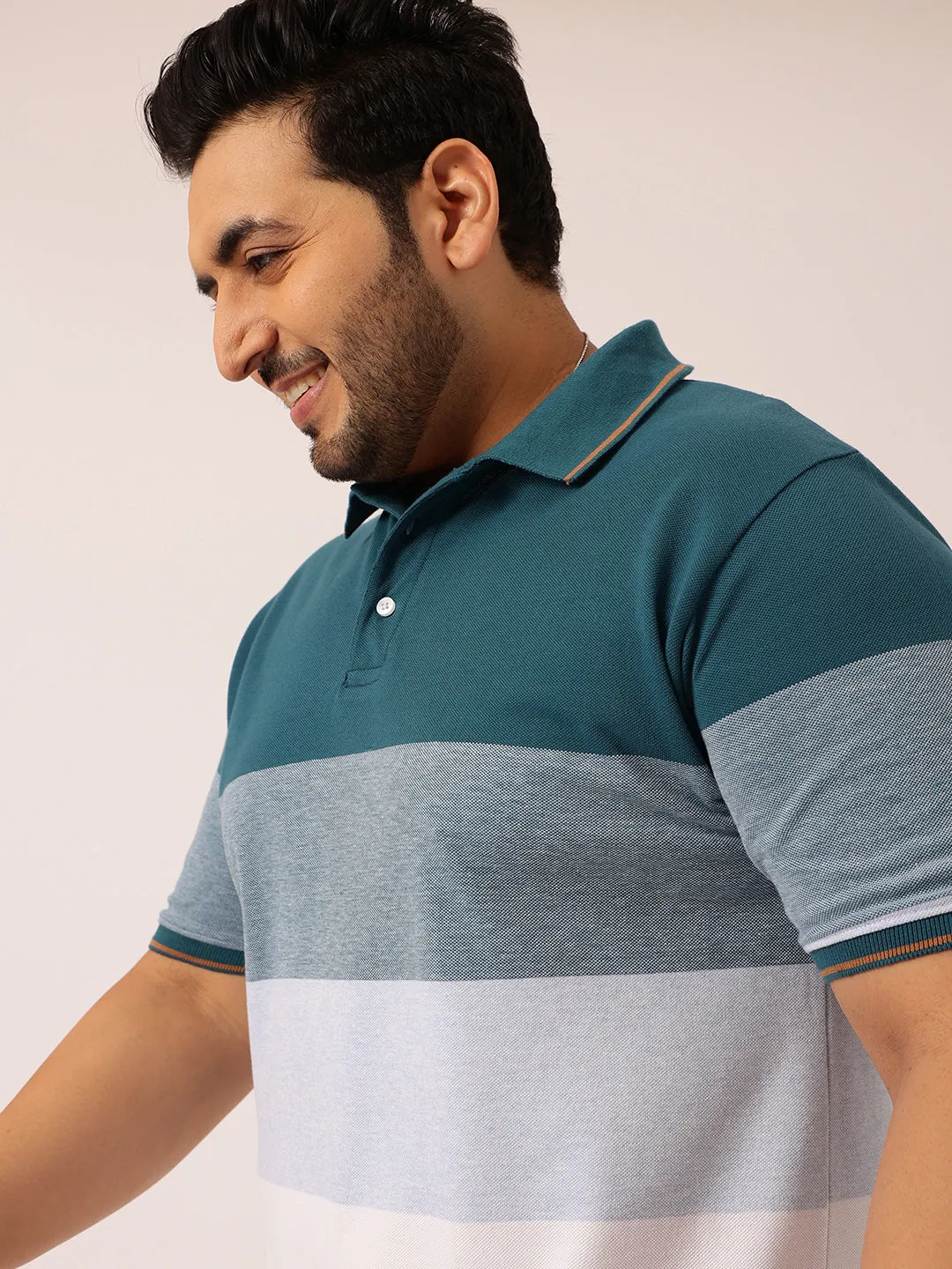 Teal Blue Multicolour Polo T-shirt