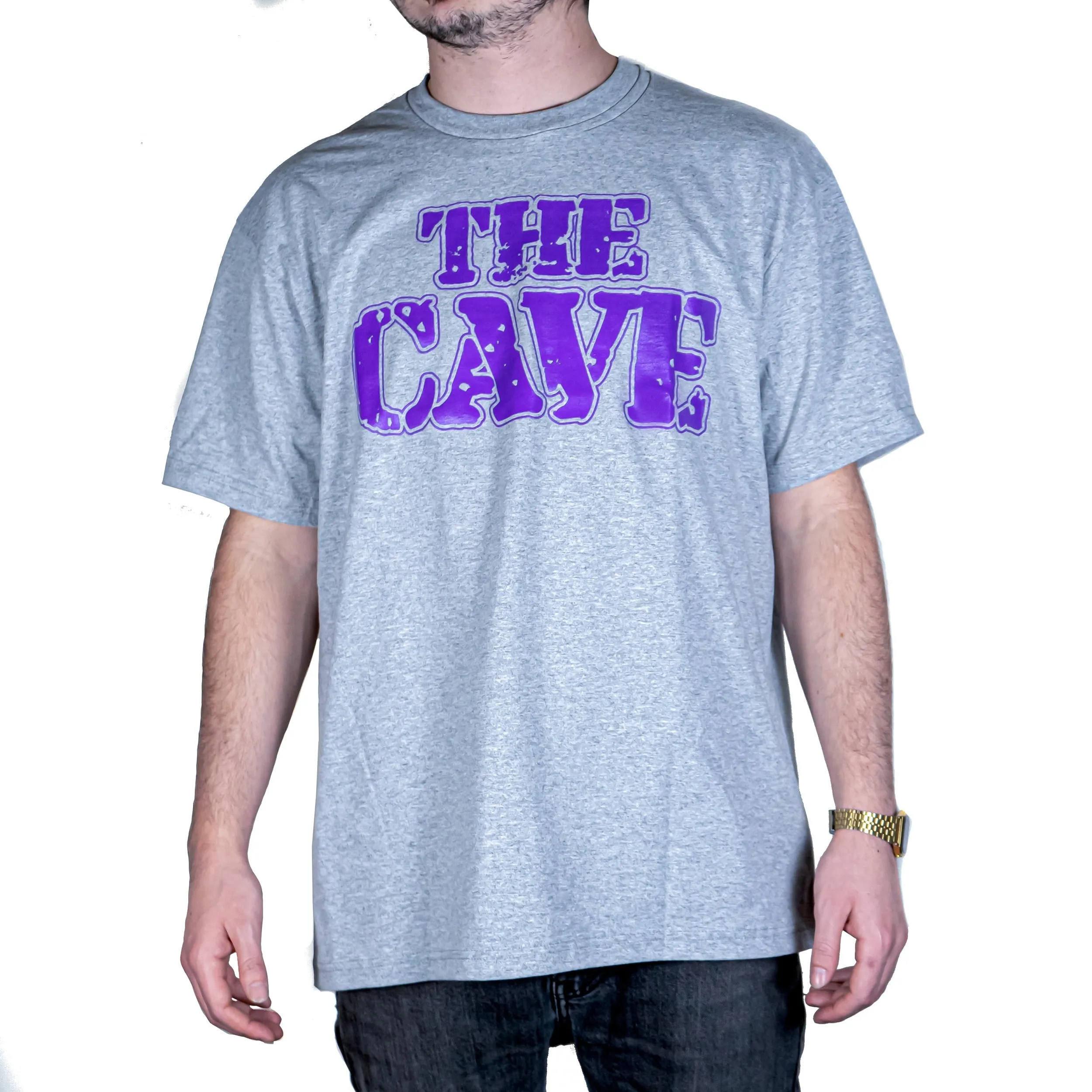 The Cave - T-Shirt - Classic Logo - Heather Grey & Purple - Large