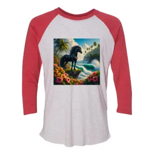 Tropical Black Stallion Horse 3 4 Sleeve Raglan T Shirts