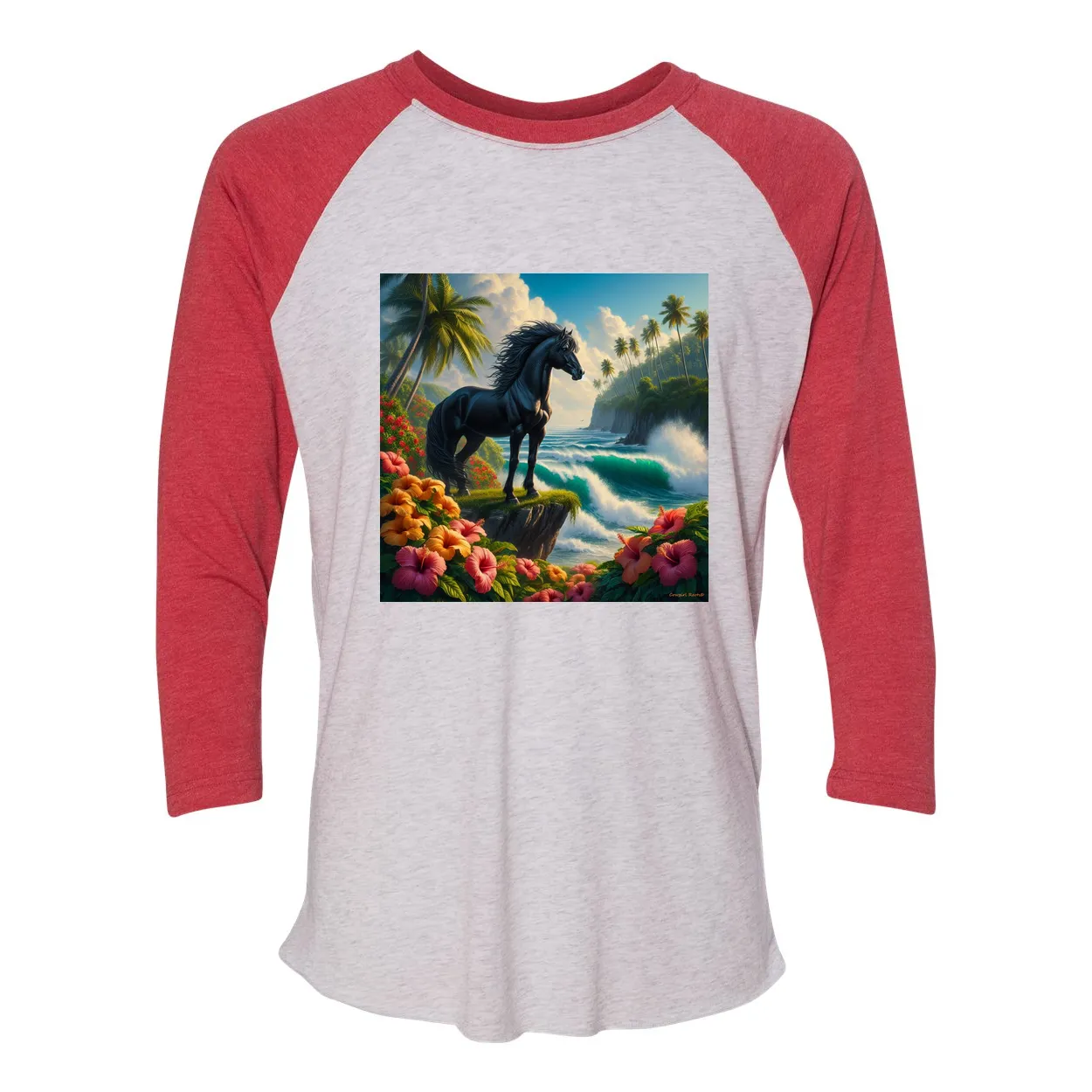 Tropical Black Stallion Horse 3 4 Sleeve Raglan T Shirts