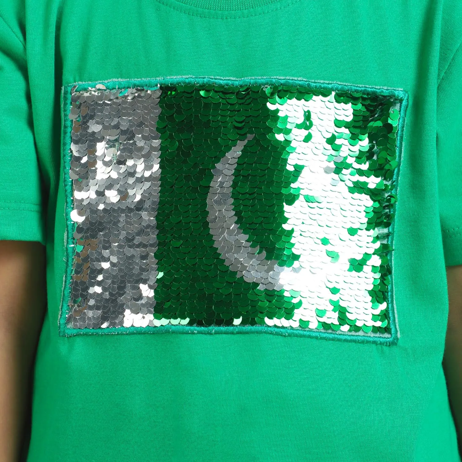 Unisex T-Shirt H/S Applique Flag -Fern Green