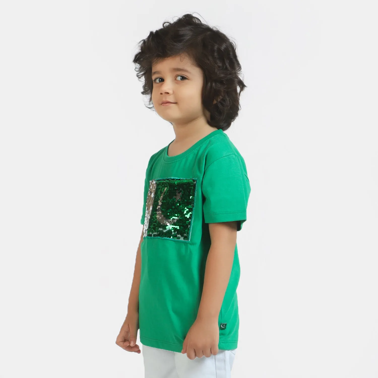 Unisex T-Shirt H/S Applique Flag -Fern Green