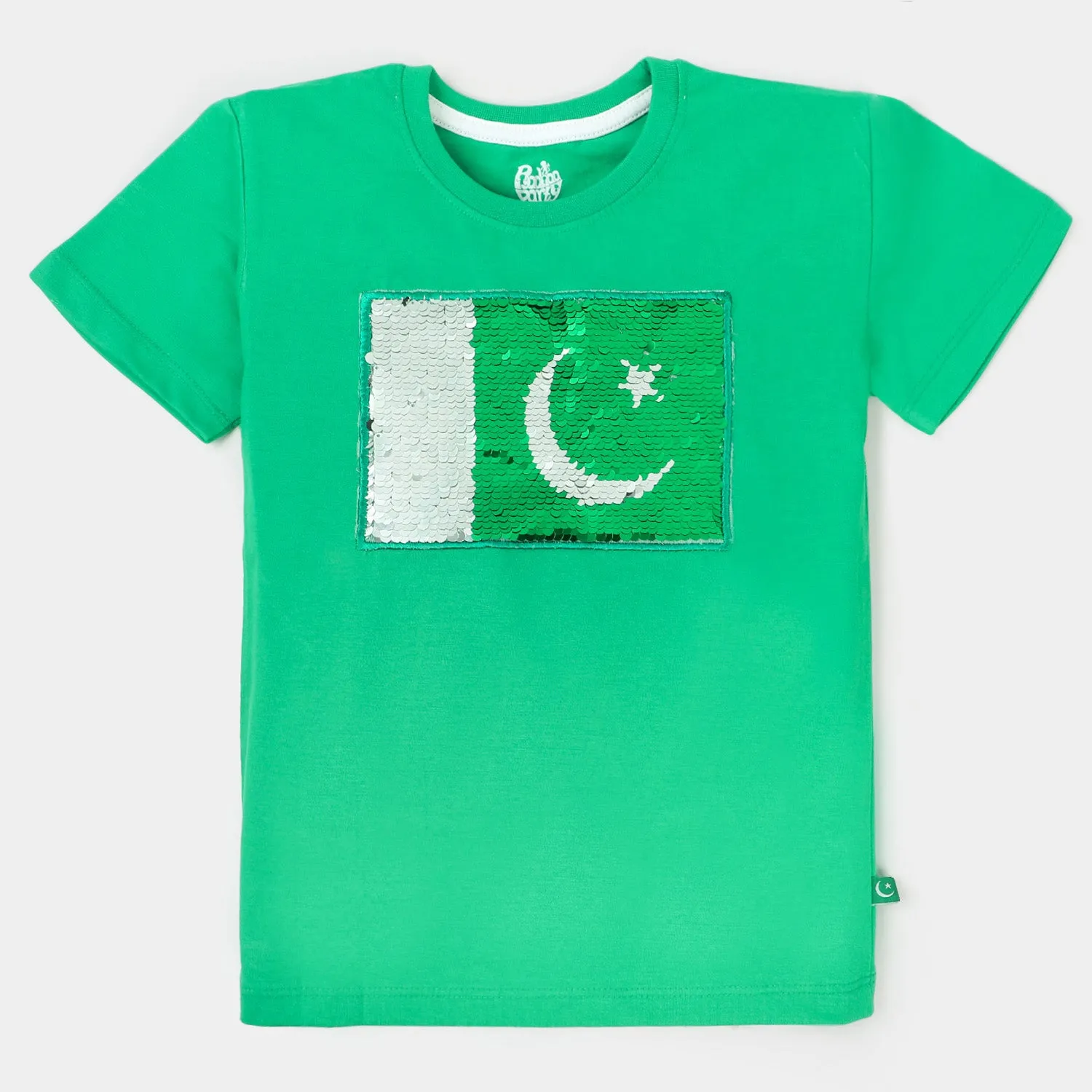 Unisex T-Shirt H/S Applique Flag -Fern Green