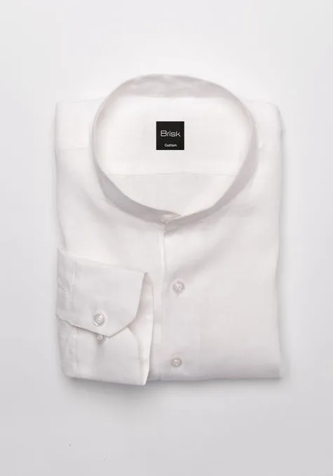 White Crisp Linen Shirt - Band Collar