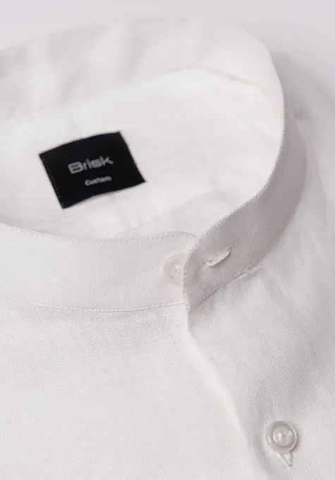 White Crisp Linen Shirt - Band Collar
