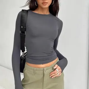 Women Casual Long Sleeve T-Shirts Solid Slim Fit Tees Tops